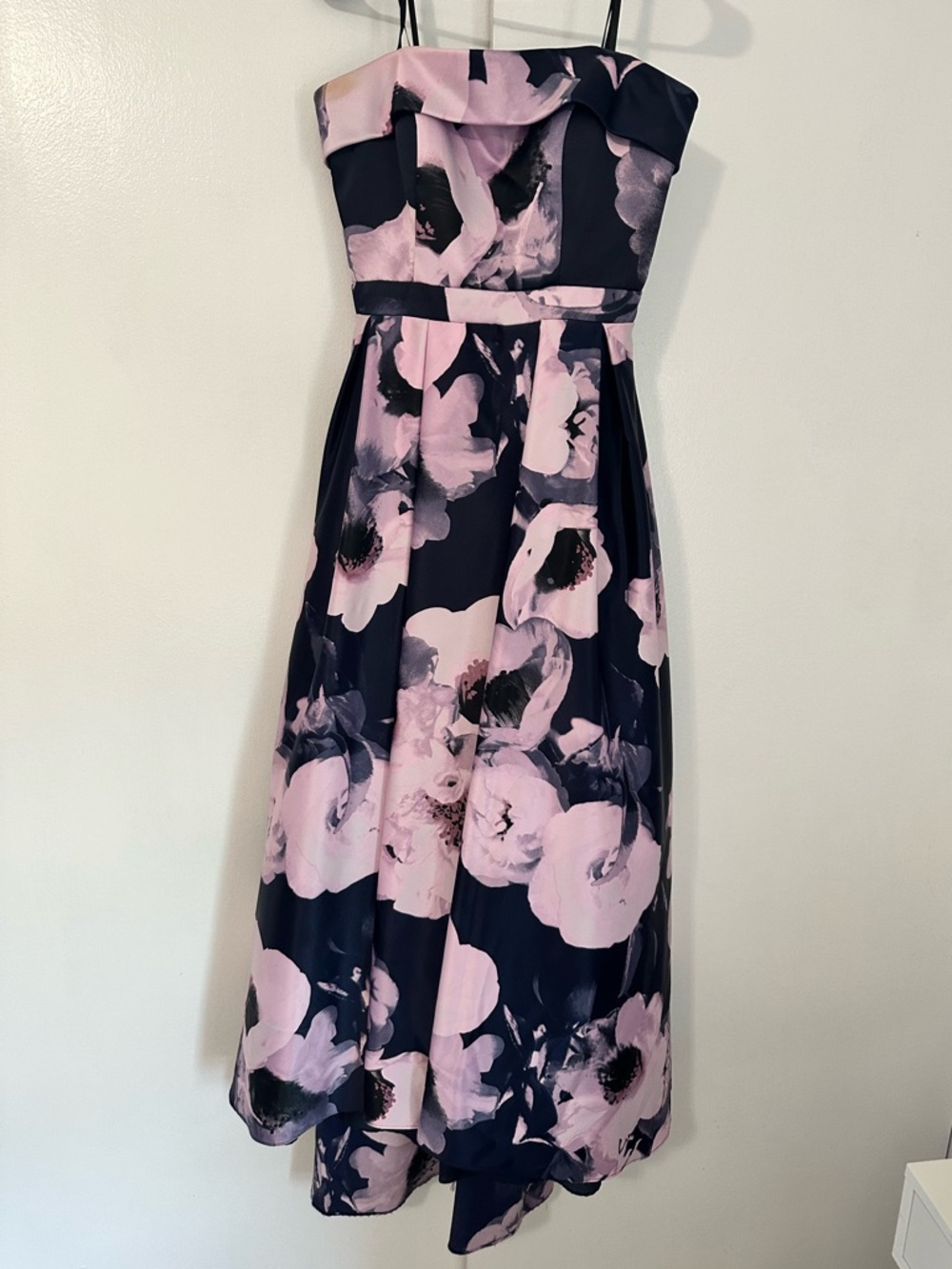 Xscape Navy Dress with Purple Floral Print